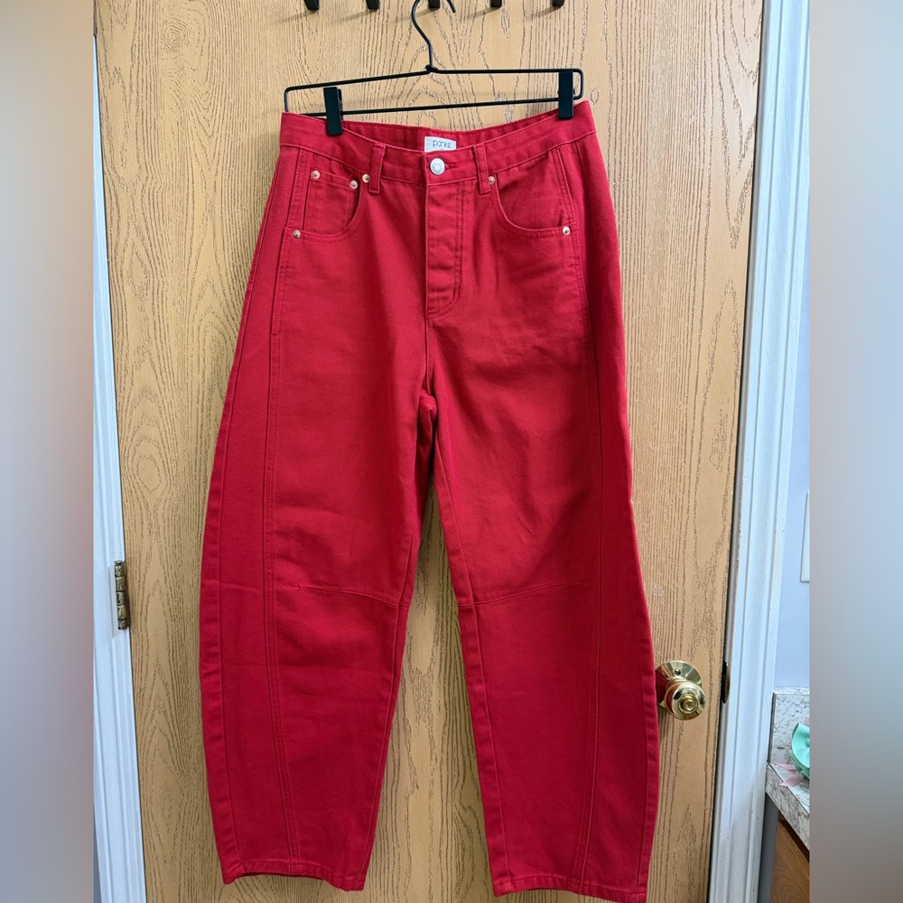 Parke red horseshoe jean low